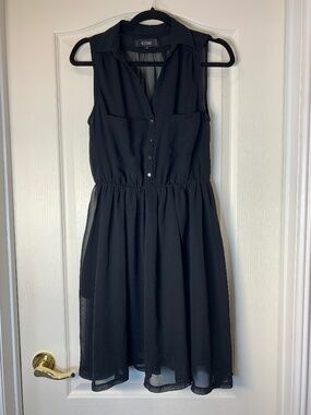 Icone by Simons Black Sleeveless Shirt Dress Size M Sheer Chiffon Pockets